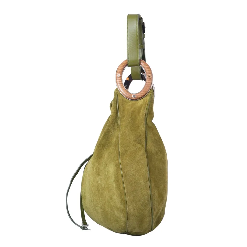 Sergio Rossi Hobo Bag - '00s Green Suede Good - Back View
