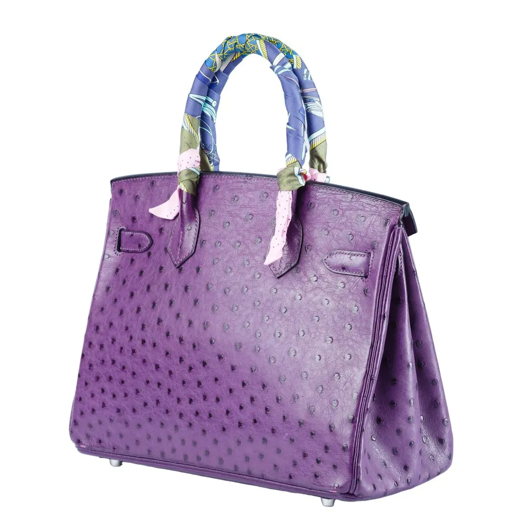 Hermès Violet Ostrich Birkin 30 - '10s White Leather Good - Inside View
