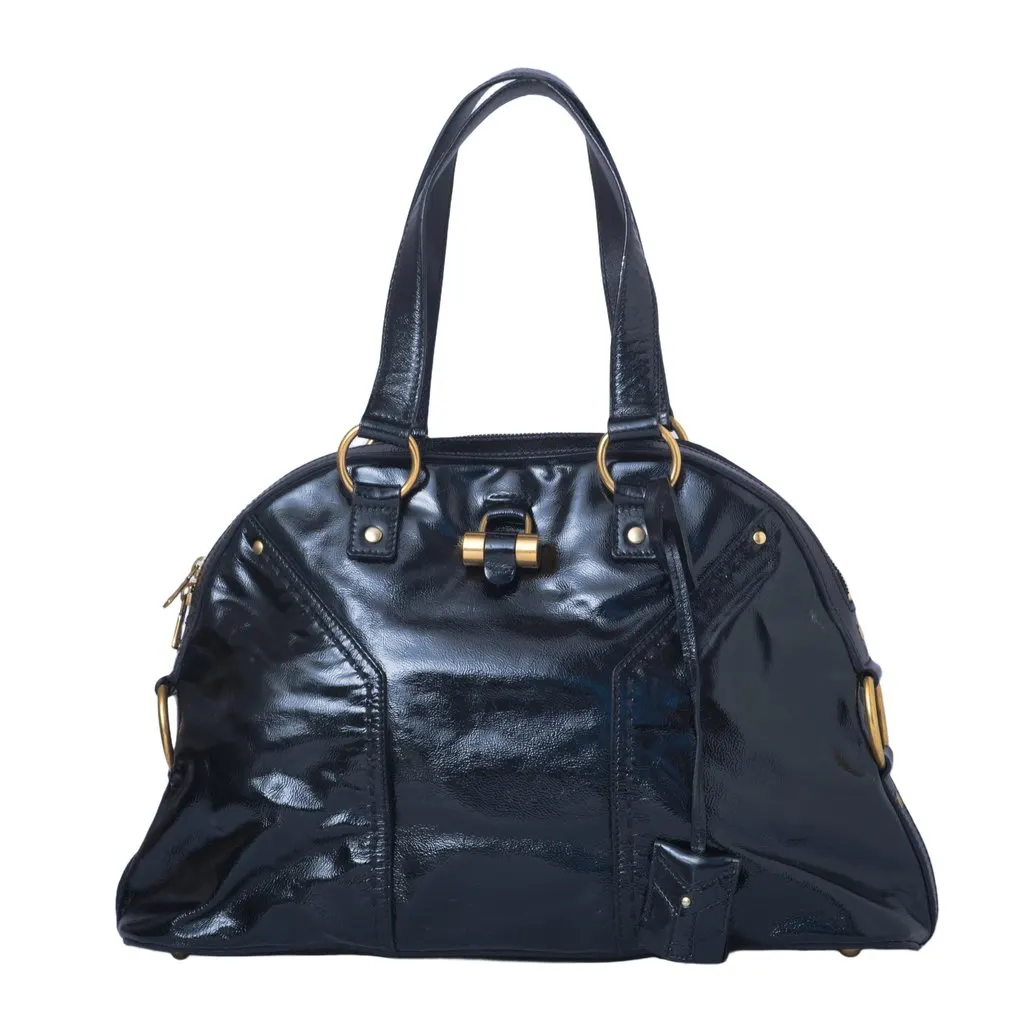 Saint Laurent Black Patent Leather Muse Bag -'00s Black Leather Good - Front View