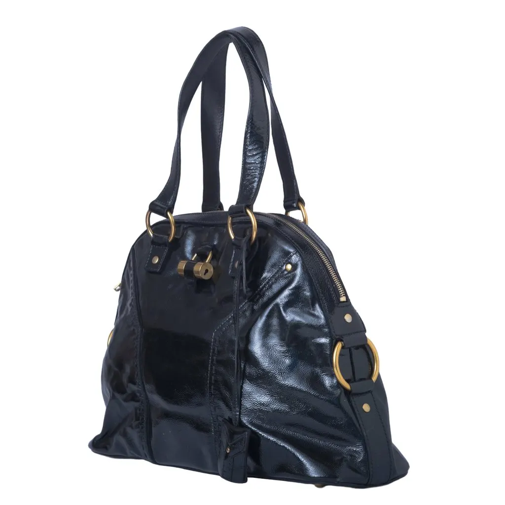 Saint Laurent Black Patent Leather Muse Bag -'00s Black Leather Good - Back View