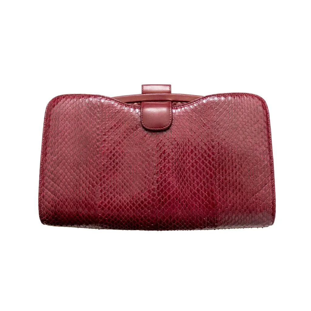 Chanel Leather Lambskin Python Handbag - '10s Burgundy Leather Good - Back View
