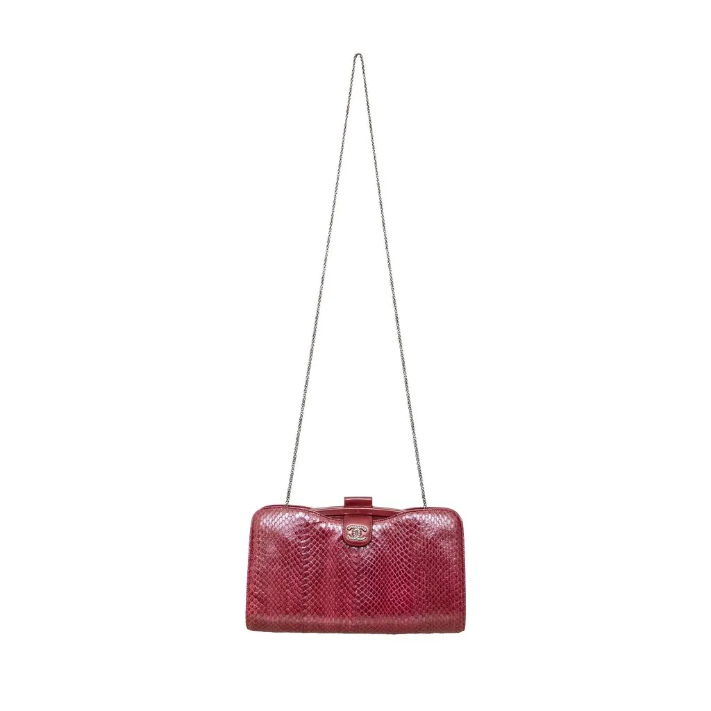 Chanel Leather Lambskin Python Handbag - '10s Burgundy Leather Good - Inside View