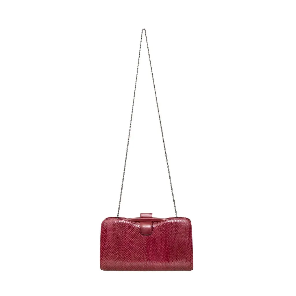 Chanel Leather Lambskin Python Handbag - '10s Burgundy Leather Good - Box View