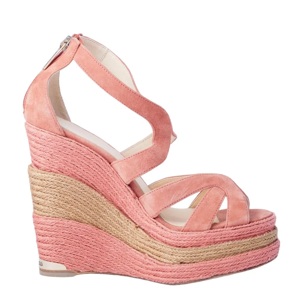 Unsigned Paloma Barceló Pink Suede Platform Espadrille Wedge Sandals - '10s Pink Suede Good - Front View