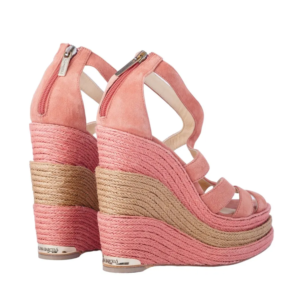 Unsigned Paloma Barceló Pink Suede Platform Espadrille Wedge Sandals - '10s Pink Suede Good - Inside View