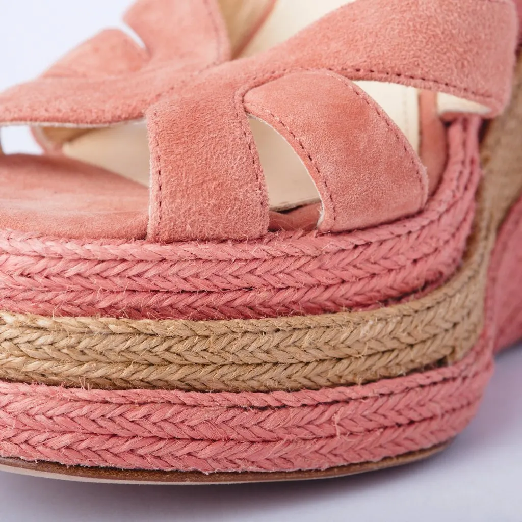 Unsigned Paloma Barceló Pink Suede Platform Espadrille Wedge Sandals - '10s Pink Suede Good - Model View