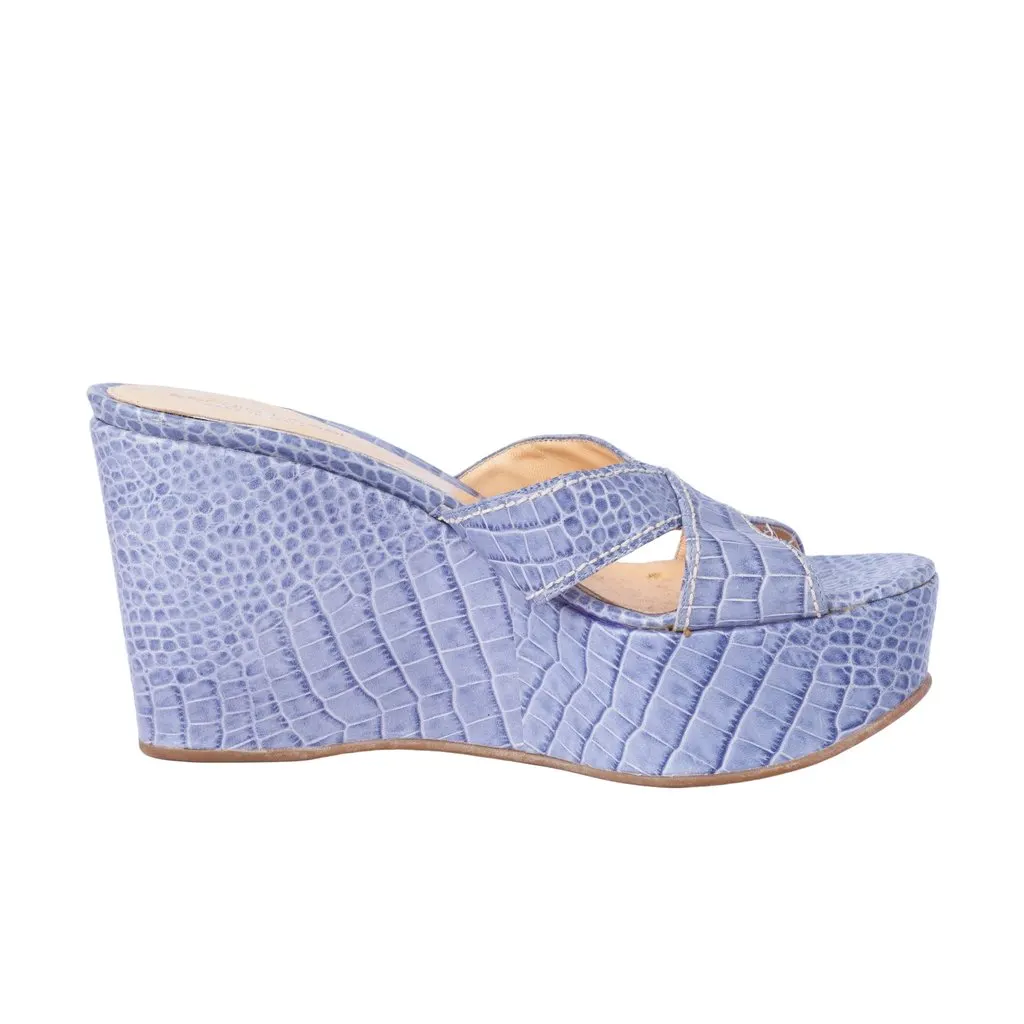 Sergio Rossi Leather Wedge -'00s Blue Leather Good - Front View