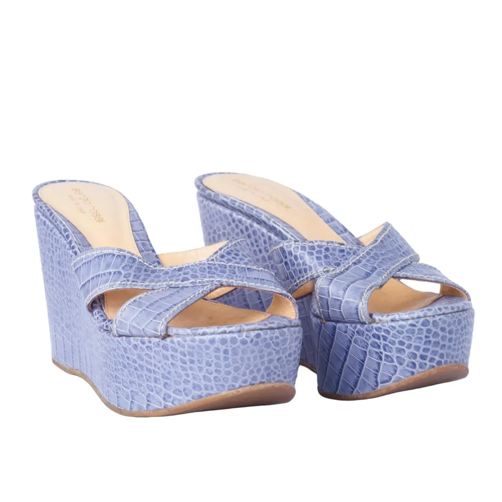 Sergio Rossi Leather Wedge -'00s Blue Leather Good - Back View