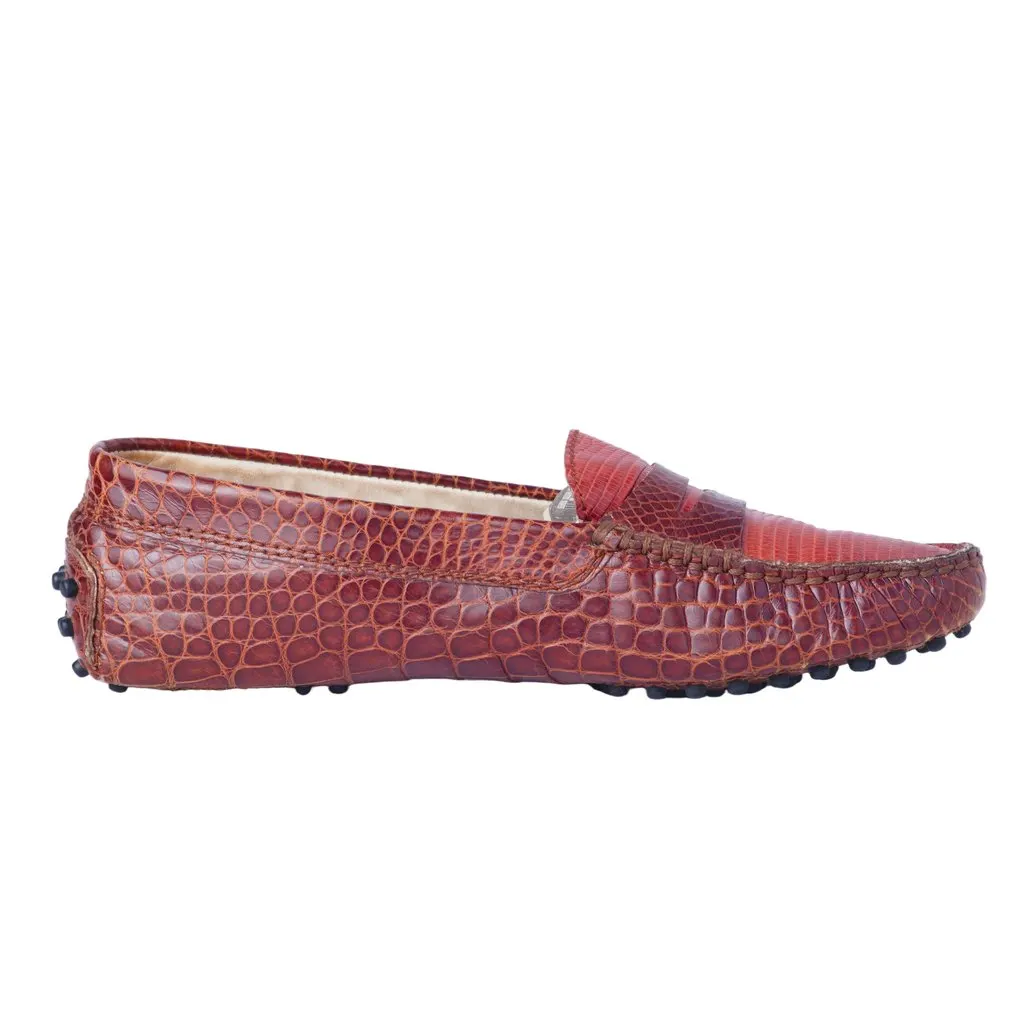 Tod's Cognac Exotic Leather Gommino Driving Loafers - '10s Red Leather Good - Front View
