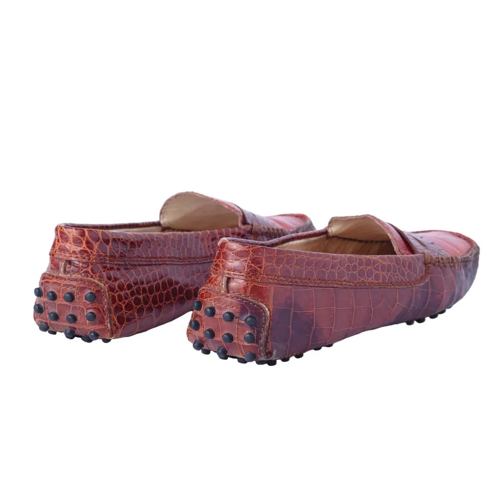 Tod's Cognac Exotic Leather Gommino Driving Loafers - '10s Red Leather Good - Inside View