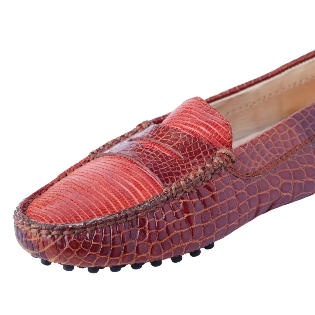 Tod's Cognac Exotic Leather Gommino Driving Loafers - '10s Red Leather Good - Model View