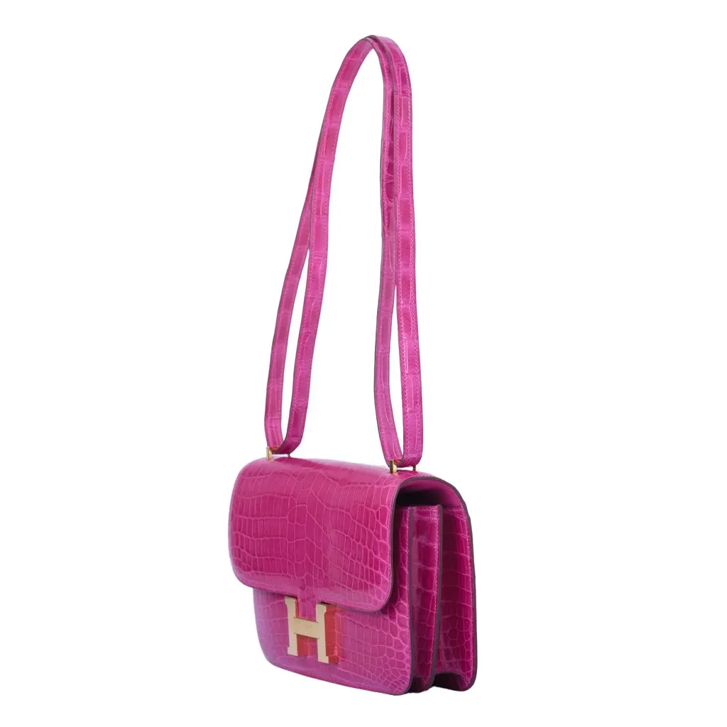 Hermès Constance Elan in Rose Scheherazade Porosus Crocodile with Gold Hardware - '10s MultiColor Leather Good - Inside View