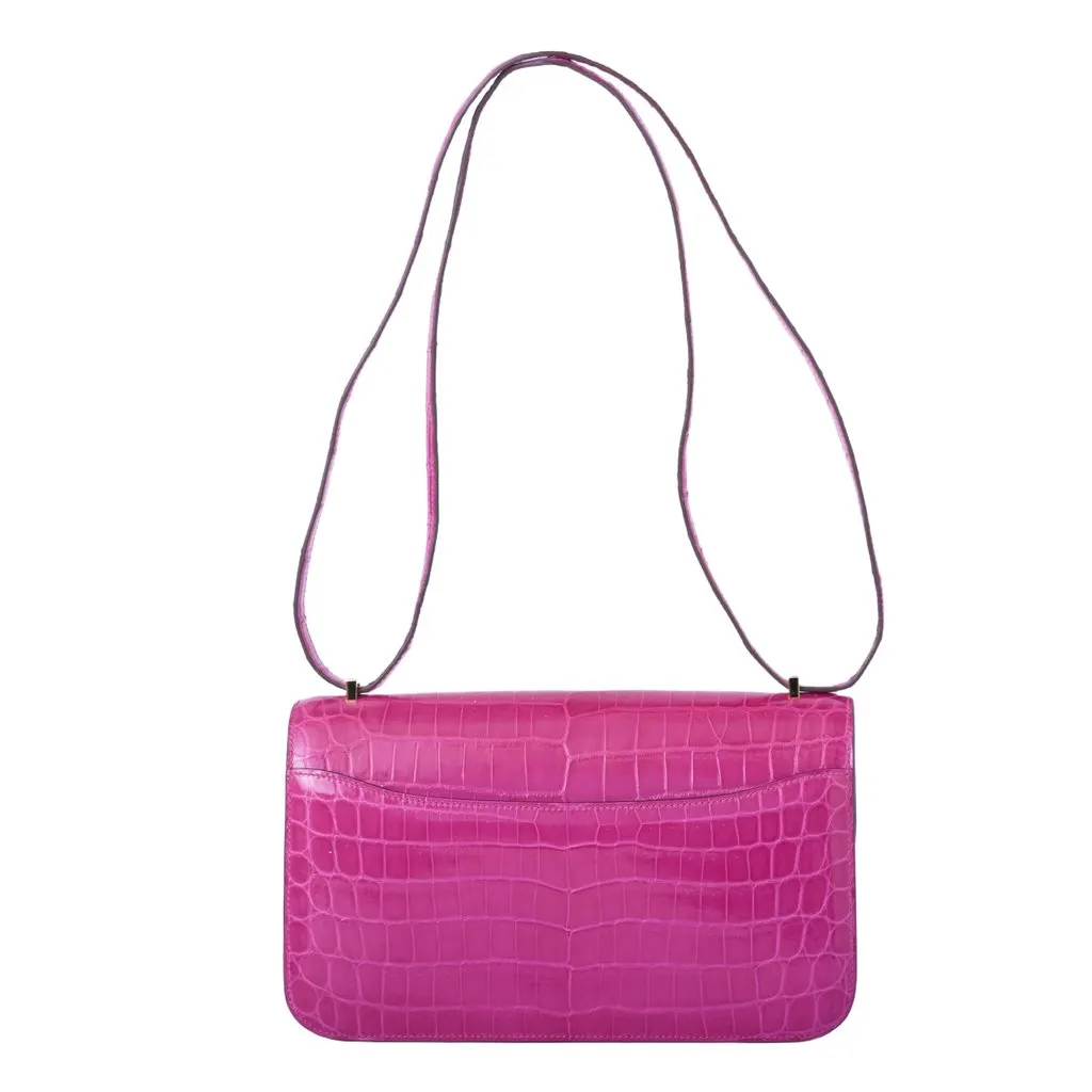 Hermès Constance Elan in Rose Scheherazade Porosus Crocodile with Gold Hardware - '10s MultiColor Leather Good - Model View