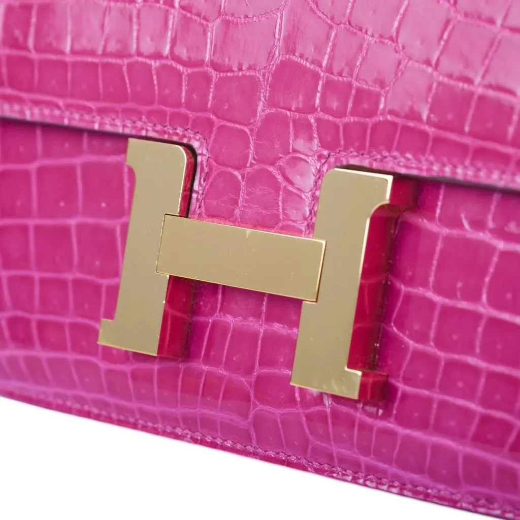 Hermès Constance Elan in Rose Scheherazade Porosus Crocodile with Gold Hardware - '10s MultiColor Leather Good - Box View