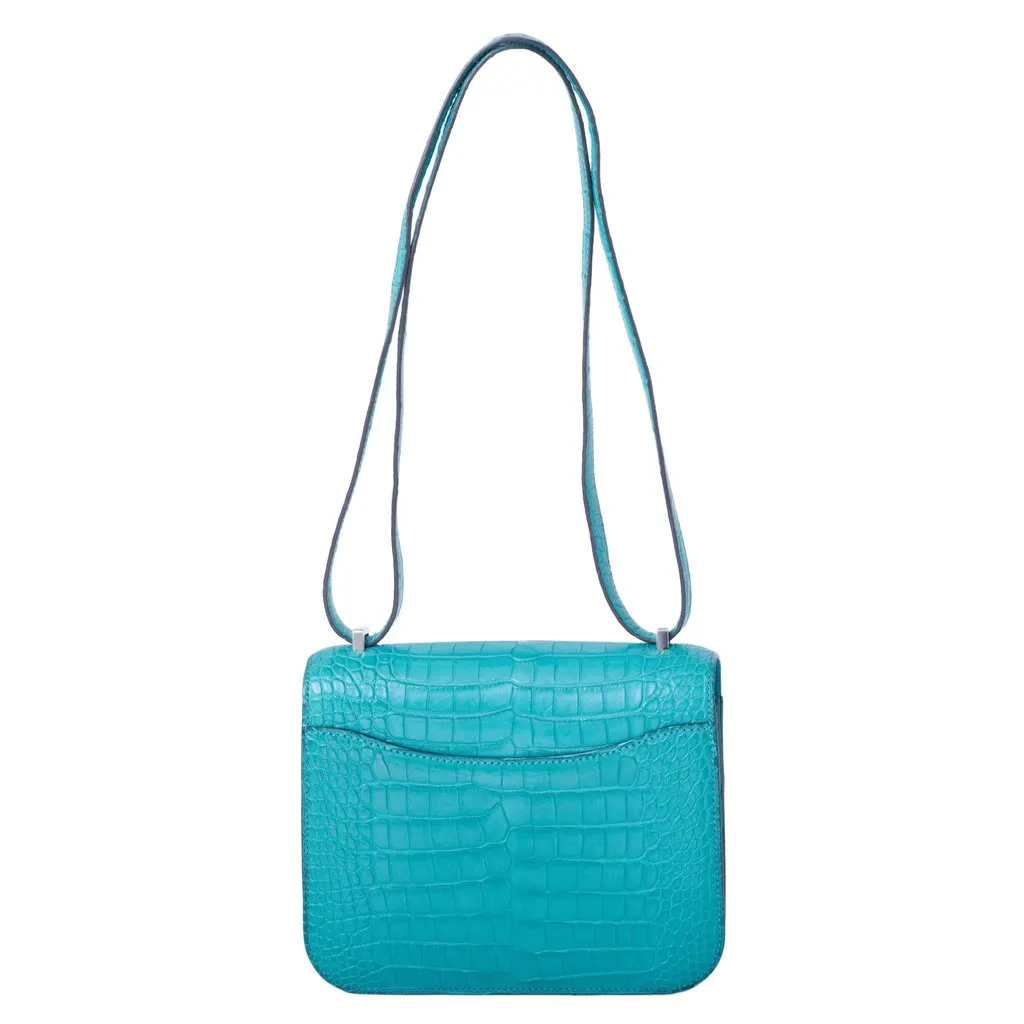 Hermès Constance 18 Turquoise (T9) Matte Alligator – Palladium Hardware - '00s MultiColor Leather Good - Model View