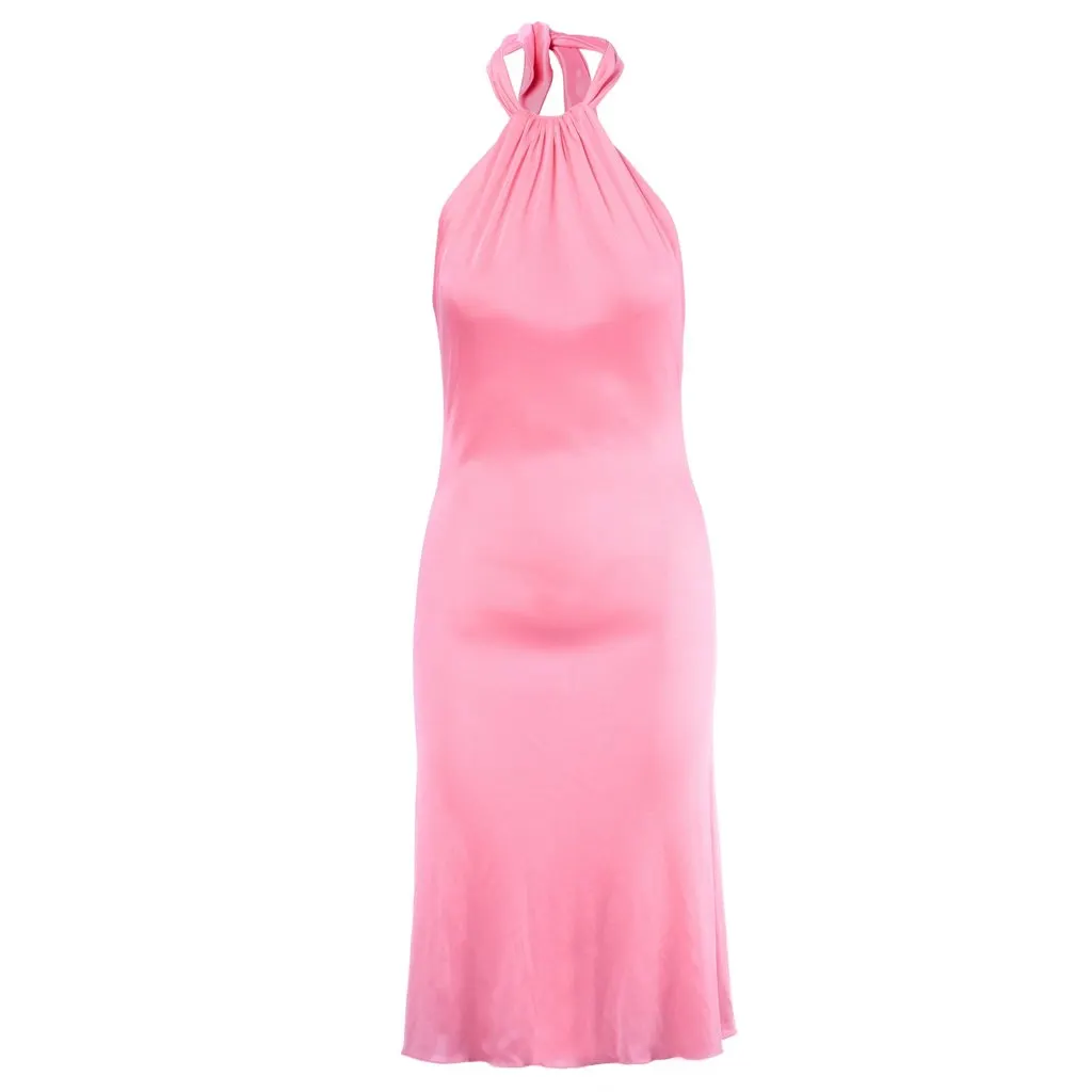 Roberto Cavalli Class Roberto Cavalli Pink Fluid Halterneck Dress - '00s Pink Silk Good - Front View