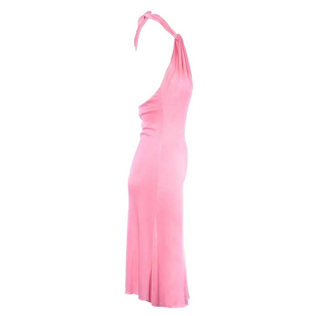 Roberto Cavalli Class Roberto Cavalli Pink Fluid Halterneck Dress - '00s Pink Silk Good - Back View