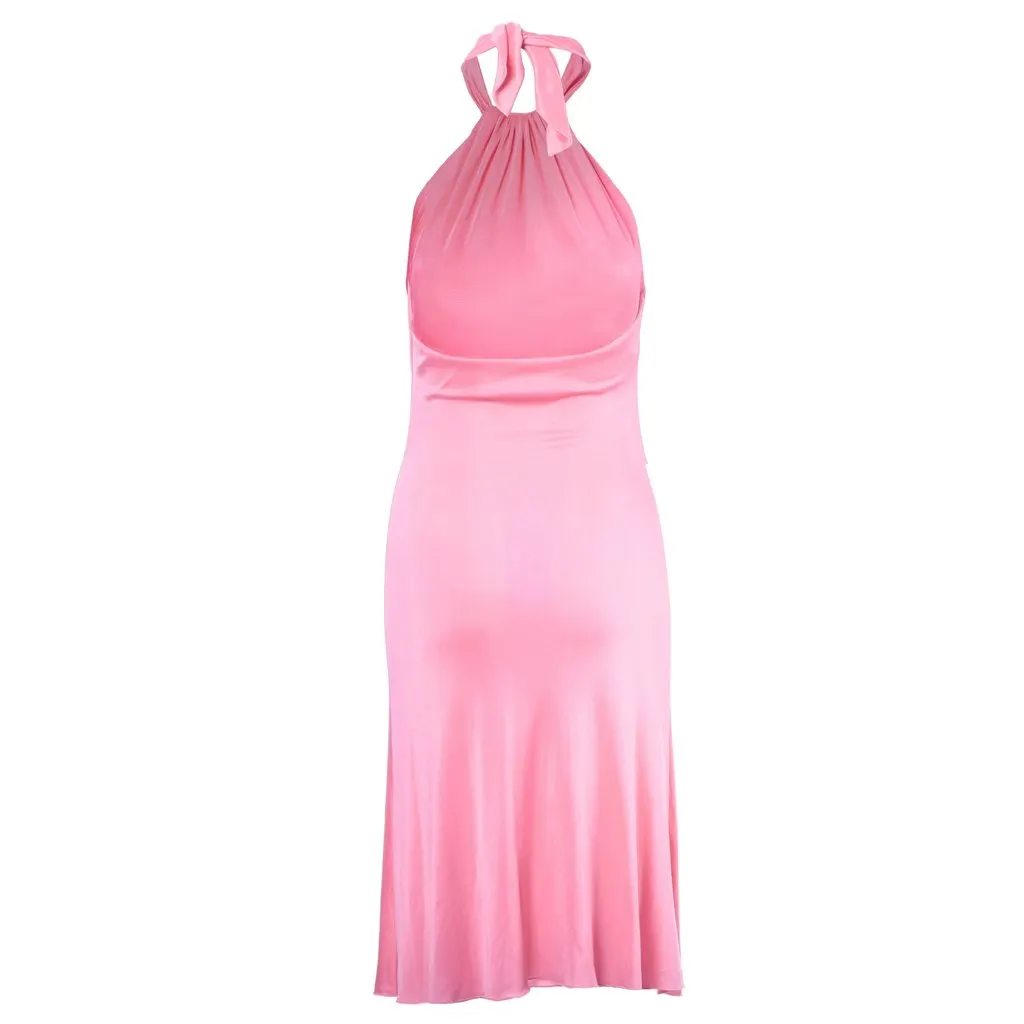 Roberto Cavalli Class Roberto Cavalli Pink Fluid Halterneck Dress - '00s Pink Silk Good - Inside View