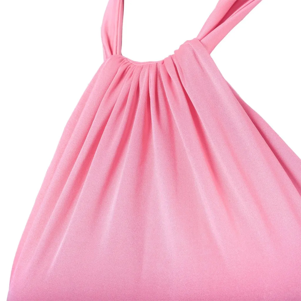 Roberto Cavalli Class Roberto Cavalli Pink Fluid Halterneck Dress - '00s Pink Silk Good - Model View