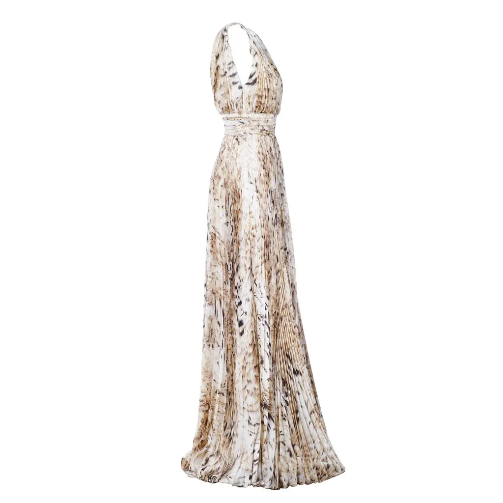 Roberto Cavalli Printed Silk Maxi Dress - '10s Beige Silk Good - Back View
