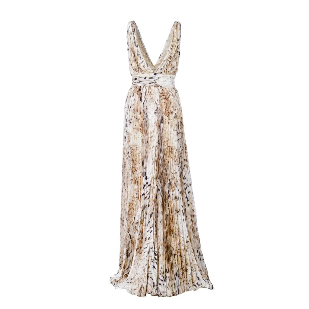 Roberto Cavalli Printed Silk Maxi Dress - '10s Beige Silk Good - Inside View