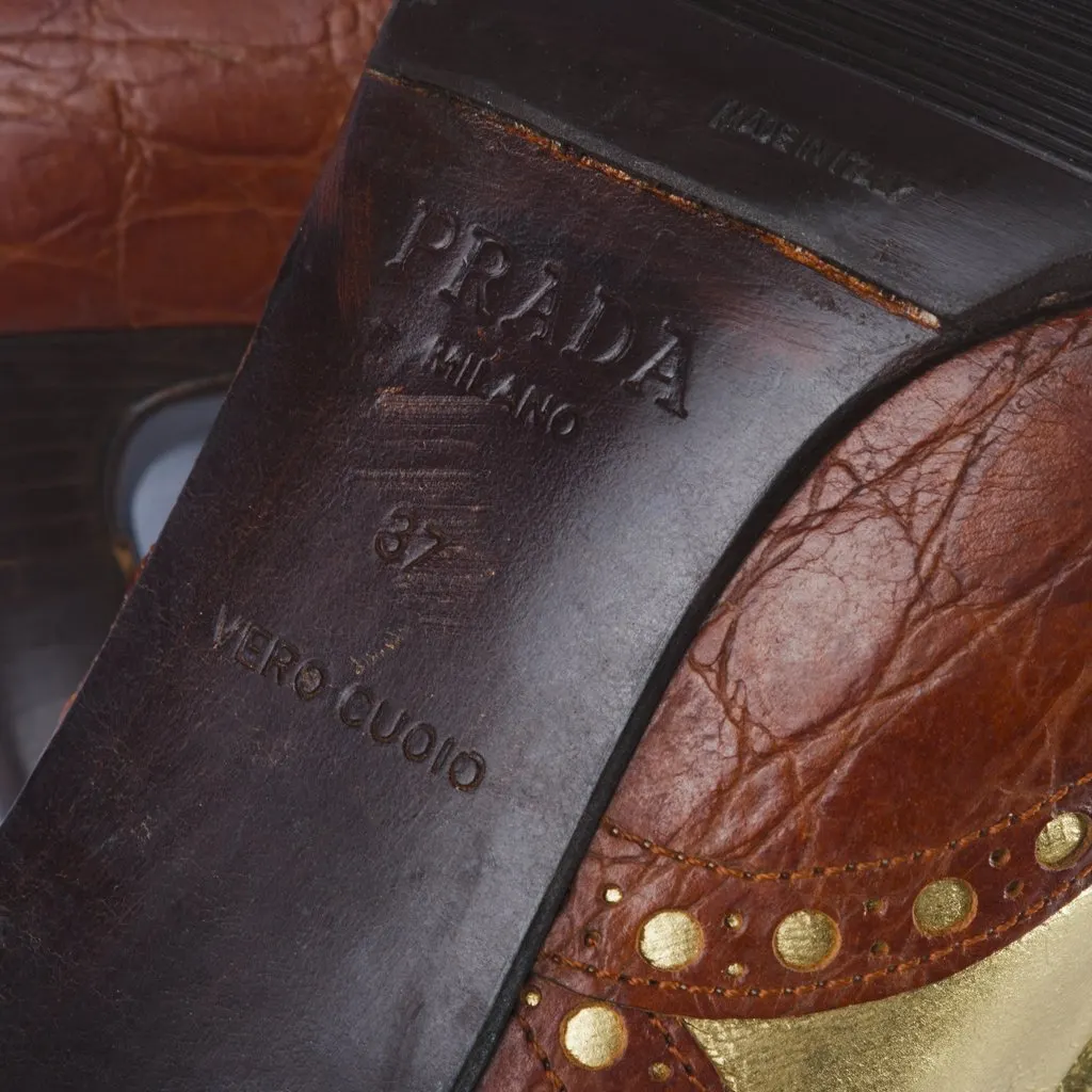 Prada Brown Croc-Embossed Leather Mary Jane Pumps - '90s Brown Leather Good - Box View