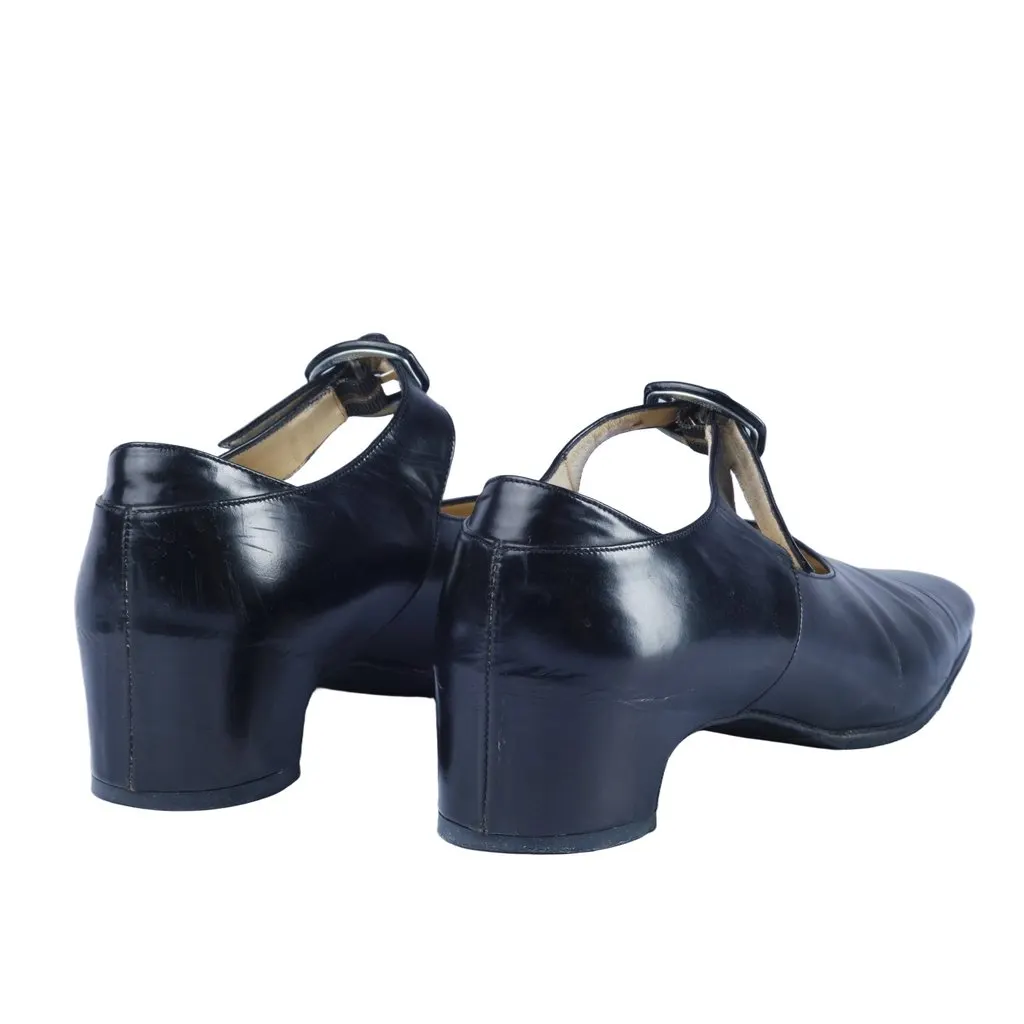 Unsigned Michel Perry Paris Black Leather Mary Jane Pumps - '90s Black Leather Good - Inside View