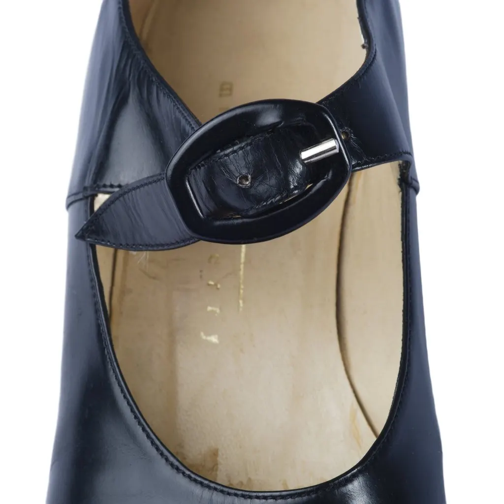 Unsigned Michel Perry Paris Black Leather Mary Jane Pumps - '90s Black Leather Good - Model View