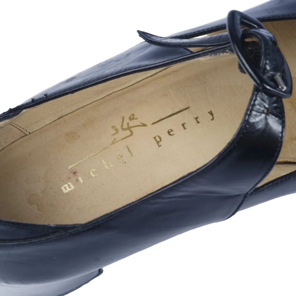 Unsigned Michel Perry Paris Black Leather Mary Jane Pumps - '90s Black Leather Good - Box View