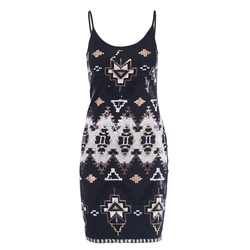 Unsigned Yigal Azrouël Embellished Geometric Bodycon Dress  - '10s Black Good - Front View