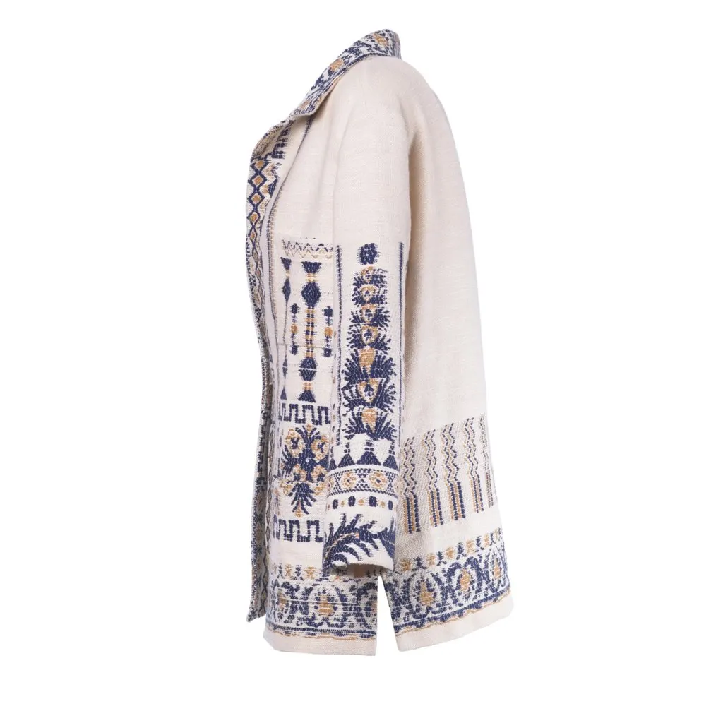 etro Beige & Navy Jacquard Ethnic Jacket - '20s Navy Canvas Good - Back View