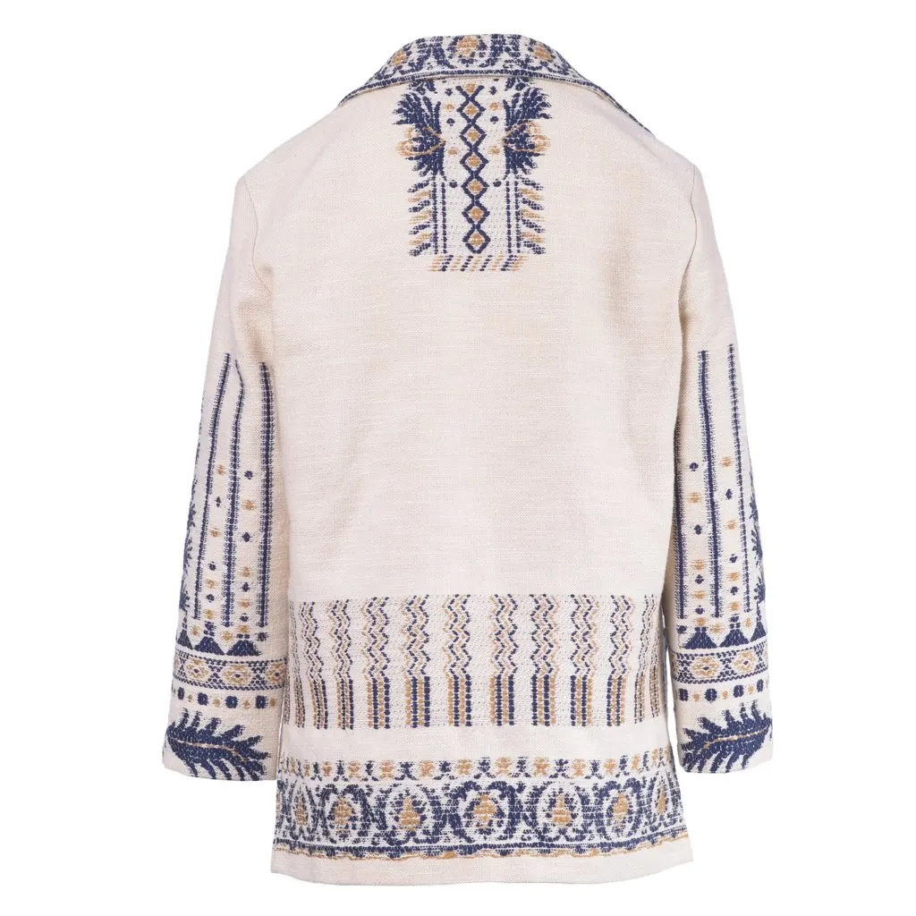 etro Beige & Navy Jacquard Ethnic Jacket - '20s Navy Canvas Good - Inside View