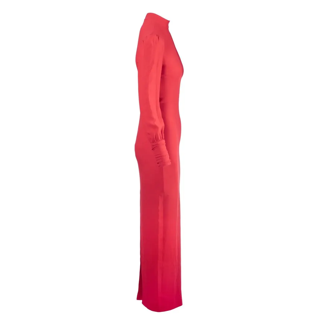 Unsigned Alessandra Rich Coral Red Embellished Shoulder Maxi Dress - '20s Red Good - Back View