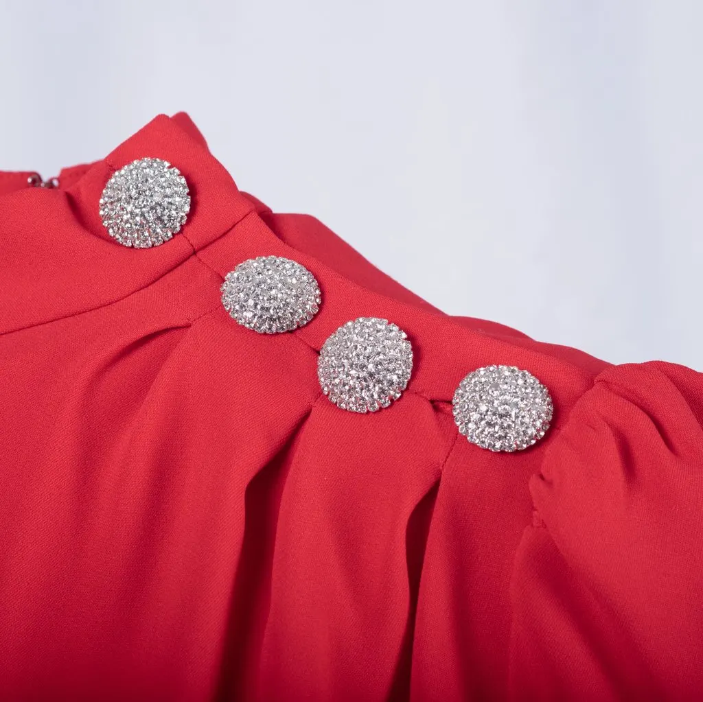 Unsigned Alessandra Rich Coral Red Embellished Shoulder Maxi Dress - '20s Red Good - Box View
