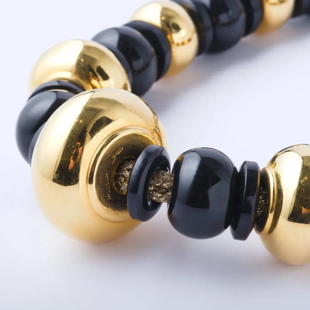 missoni 18k Yellow Gold and Black Bead Statement Necklace - '80s Black Lace Good - Back View