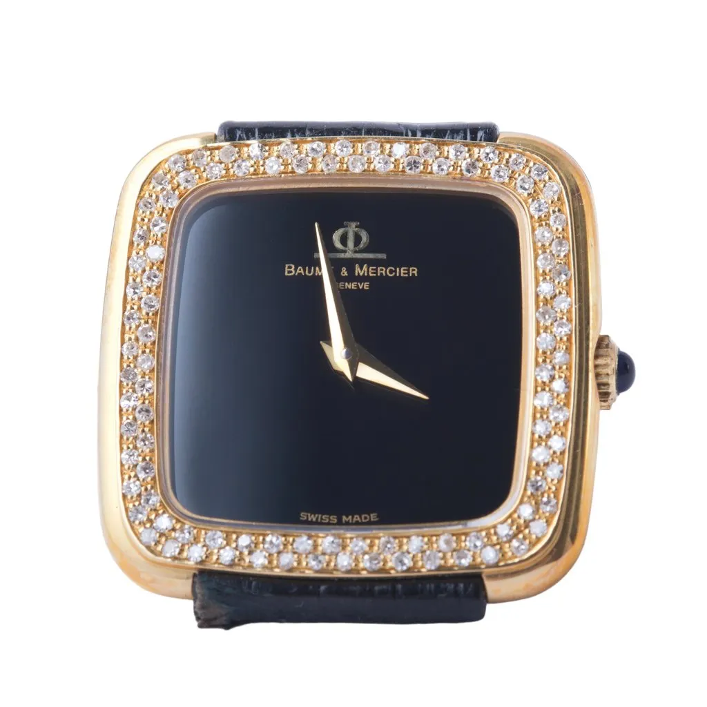 Baume Et Mercier Genève Diamond-Set Gold-Tone Wristwatch - '80s Gold Leather Good - Front View