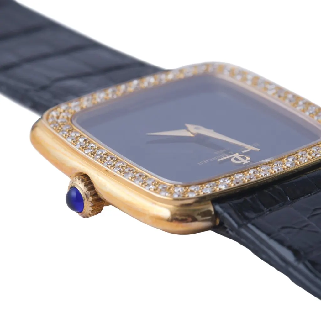 Baume Et Mercier Genève Diamond-Set Gold-Tone Wristwatch - '80s Gold Leather Good - Back View