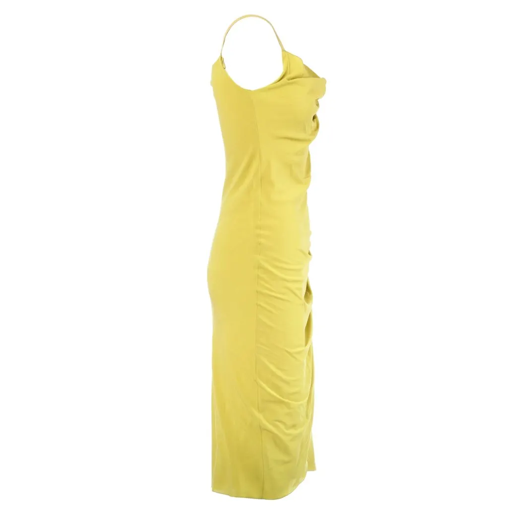 Unsigned Lime Yellow Draped Midi Dress - '00s Yellow Good - Back View