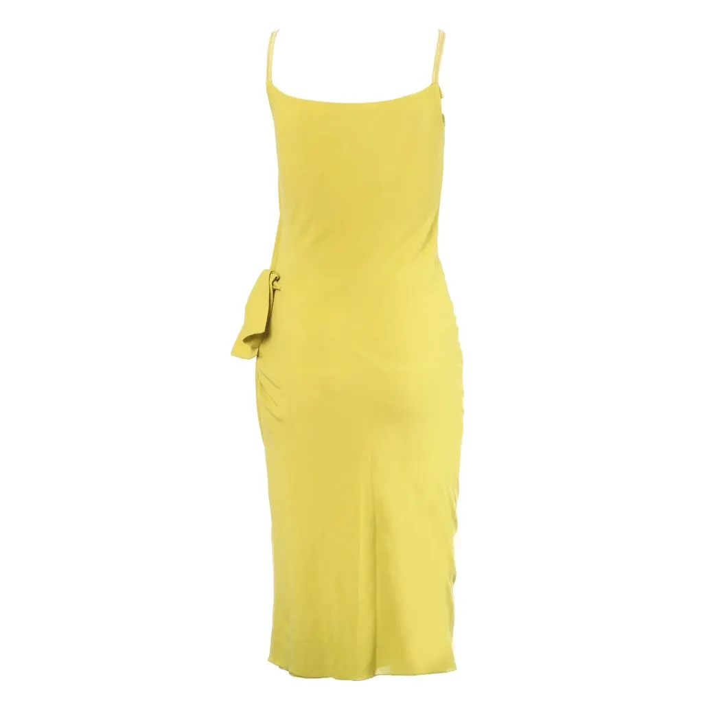 Unsigned Lime Yellow Draped Midi Dress - '00s Yellow Good - Inside View