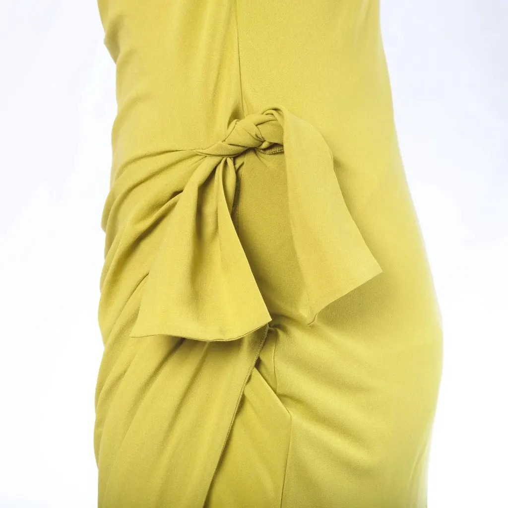Unsigned Lime Yellow Draped Midi Dress - '00s Yellow Good - Box View