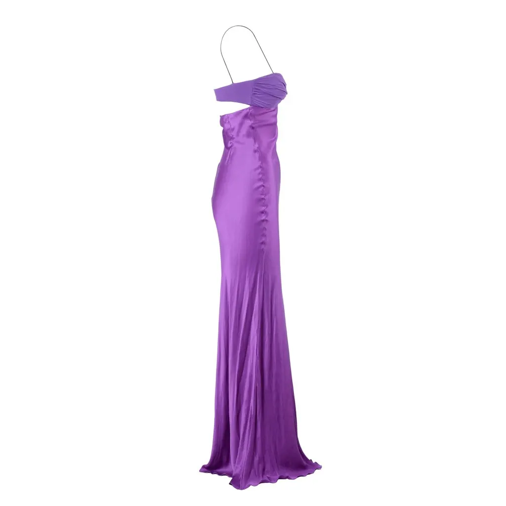 Unsigned Alessandra Rich Purple Women's Long Dress - '10s Purple Silk Good - Back View