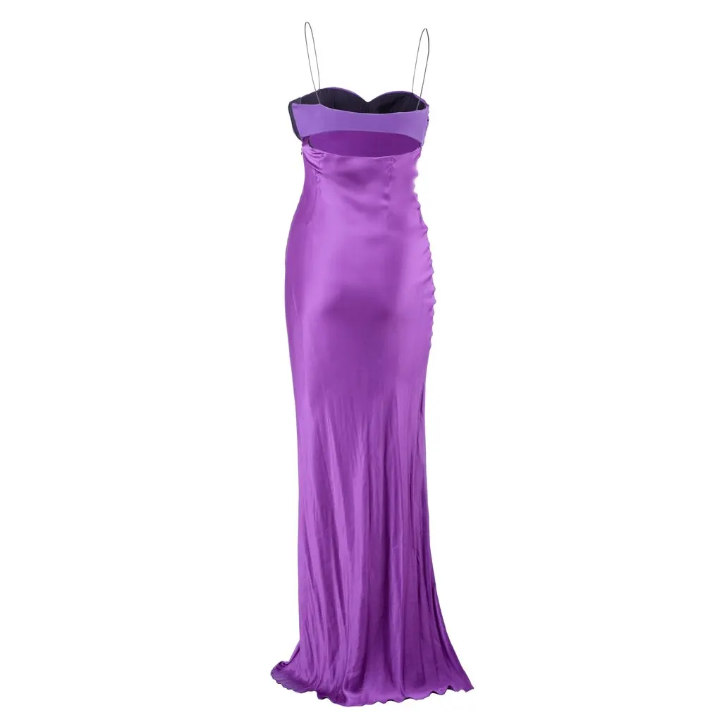 Unsigned Alessandra Rich Purple Women's Long Dress - '10s Purple Silk Good - Inside View