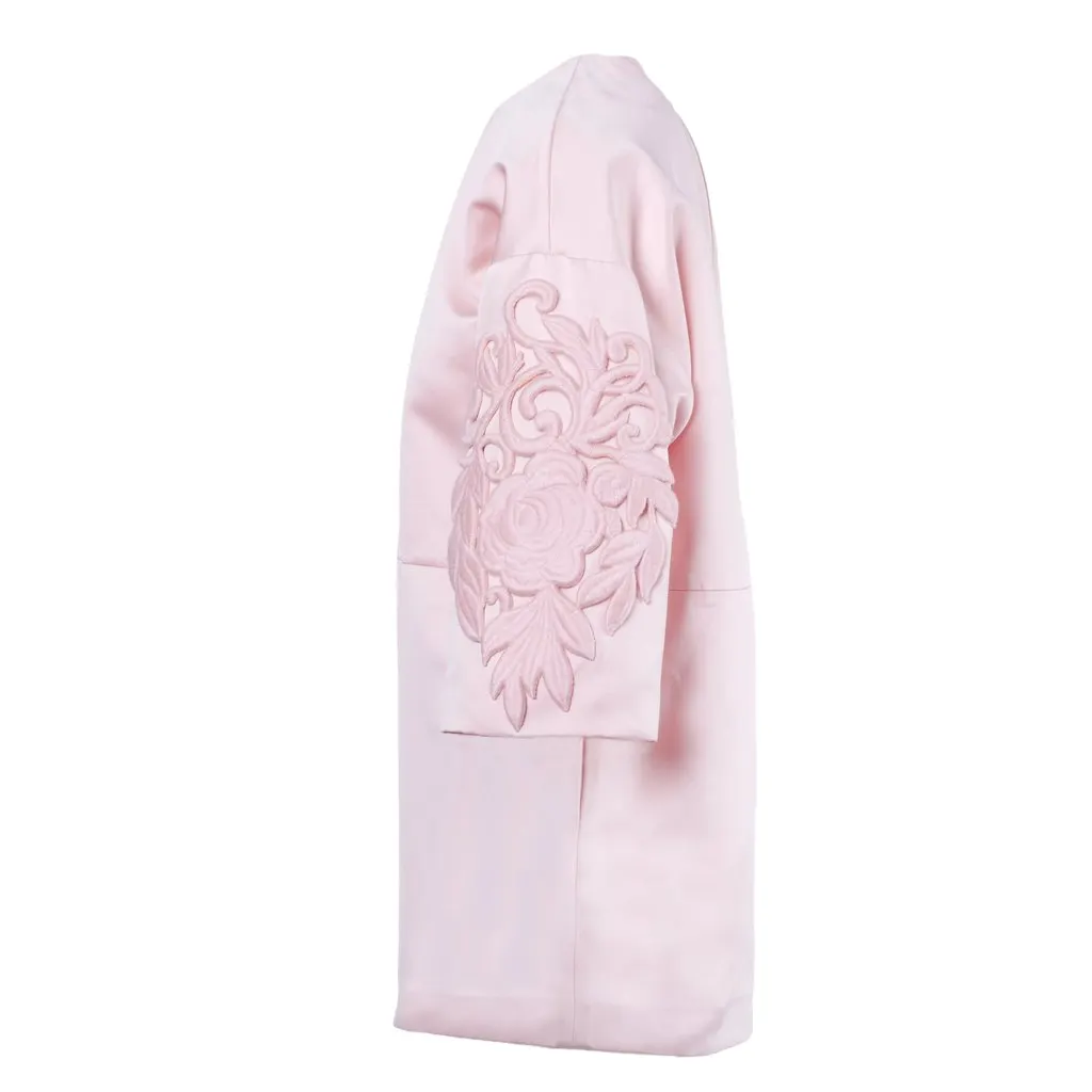 Rochas Pink Structured Mini Dress with Floral Embroidery - '10s Red Satin Good - Back View
