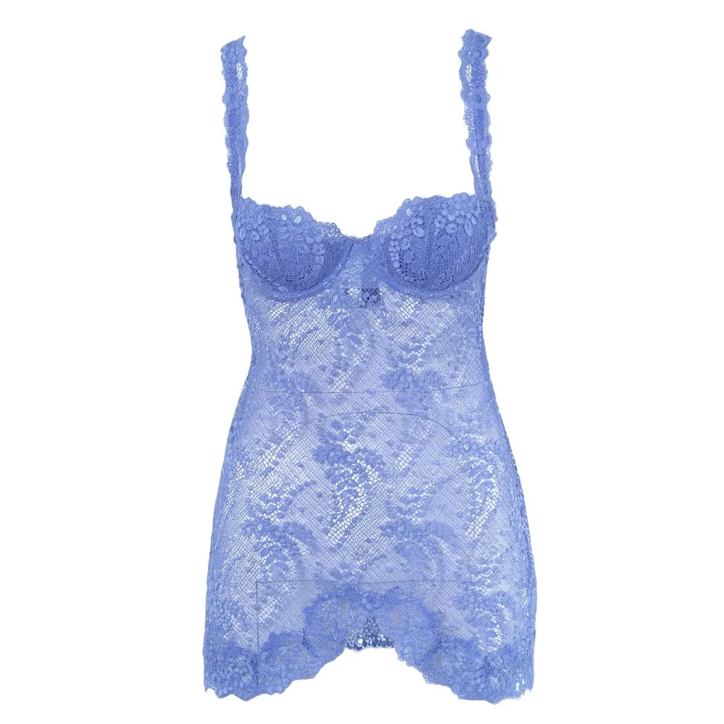 La Perla Blue Lace Bustier Slip Dress - '00s Blue Lace Good - Front View