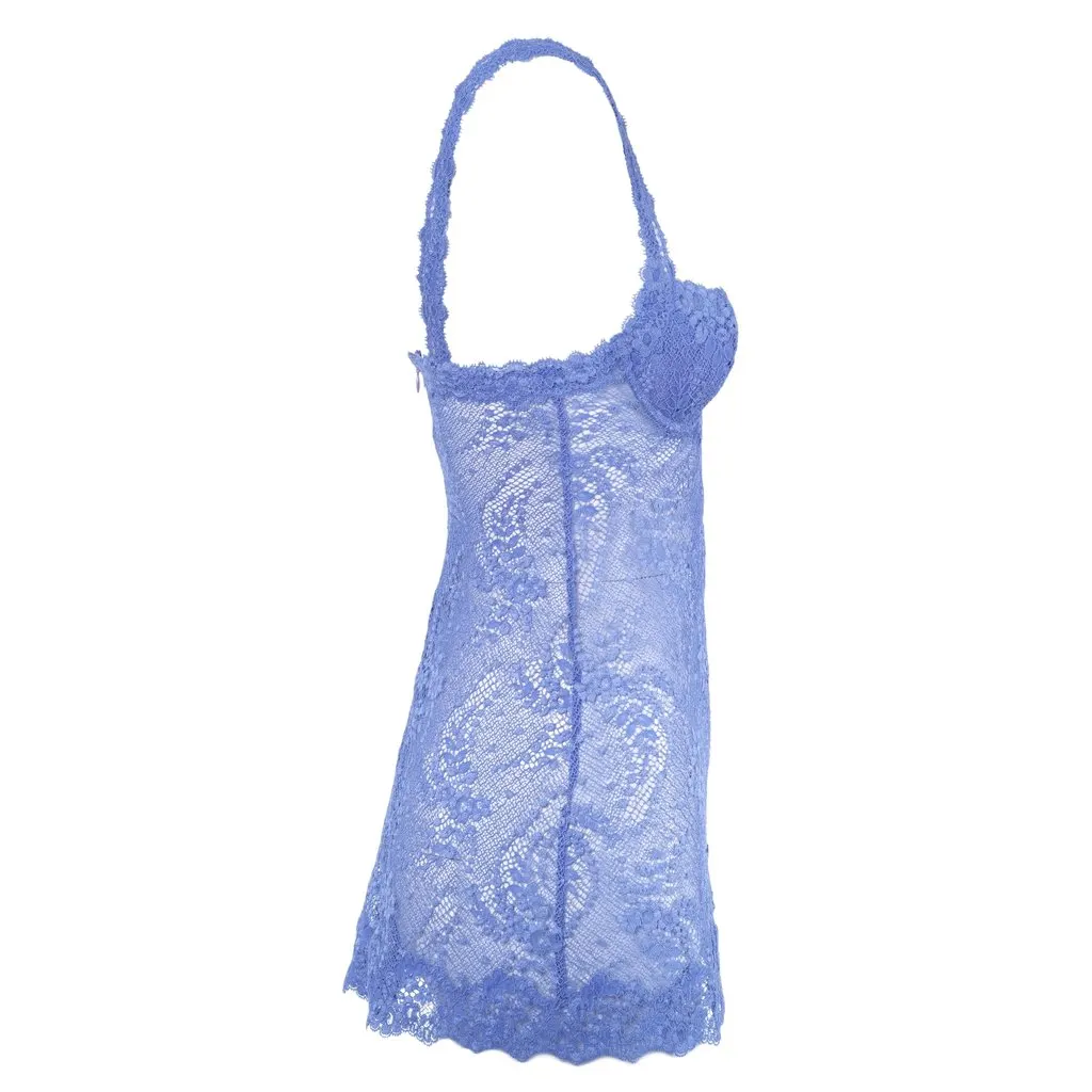 La Perla Blue Lace Bustier Slip Dress - '00s Blue Lace Good - Back View