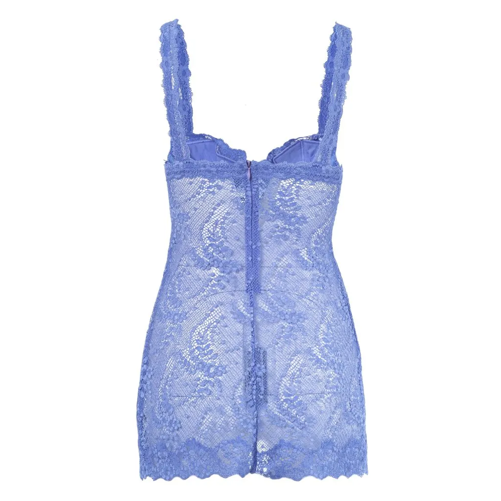 La Perla Blue Lace Bustier Slip Dress - '00s Blue Lace Good - Inside View