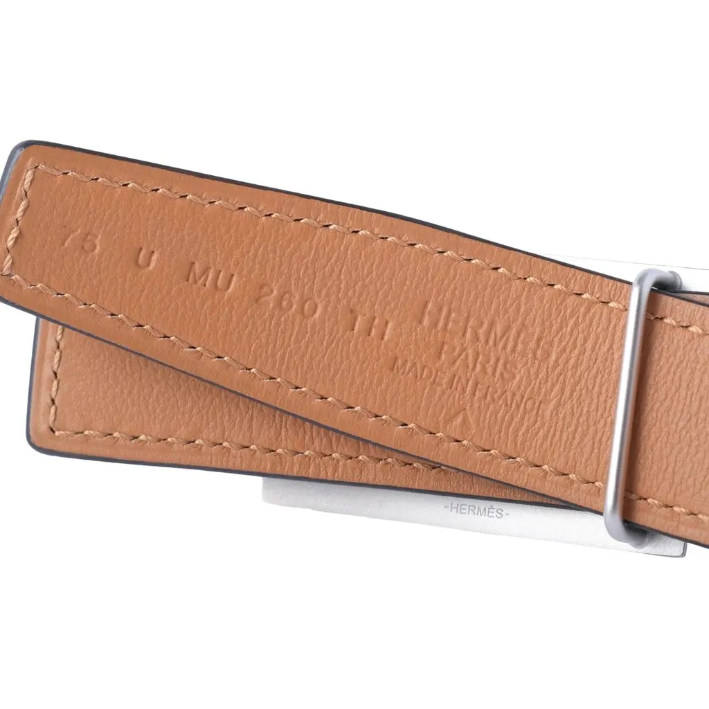 Hermès Médor Belt in Vert d’Eau Matte Alligator with Palladium Hardware - '10s Red Leather Good - Back View