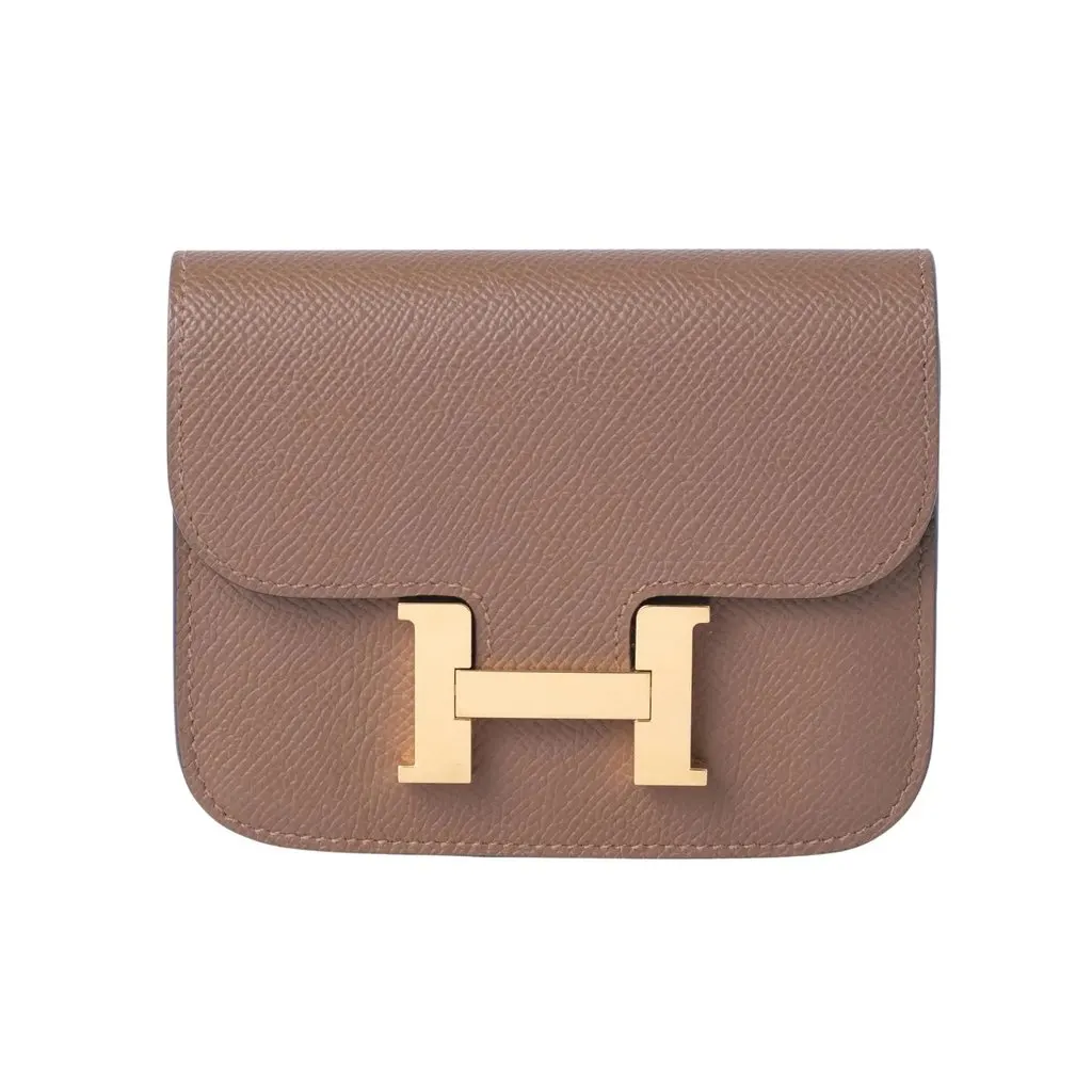 Hermès Constance Slim Belt Wallet in Taupe Epsom Leather with Gold Hardware - '20s MultiColor Leather Good - Front View