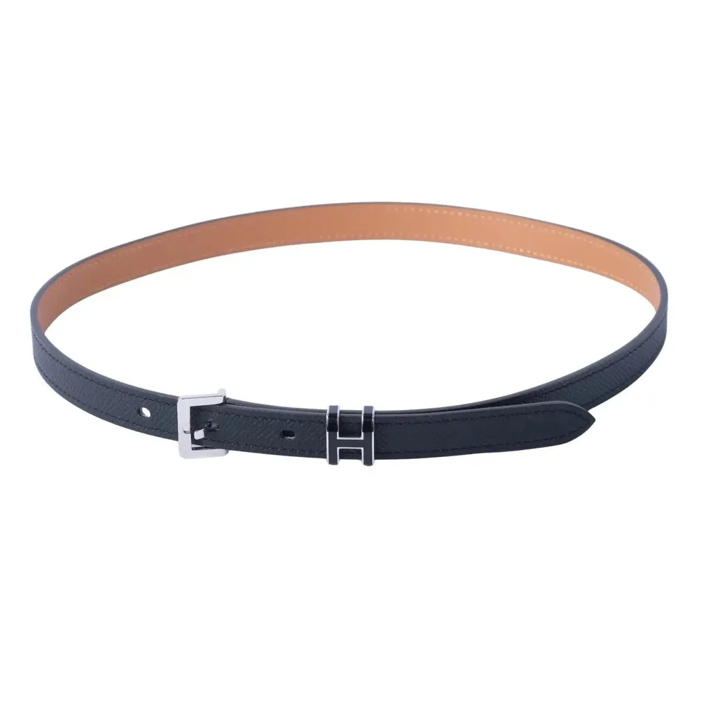 Hermès Pop H Belt 15mm Black Epsom Leather Palladium Hardware - '20s Black Leather Good - Front View