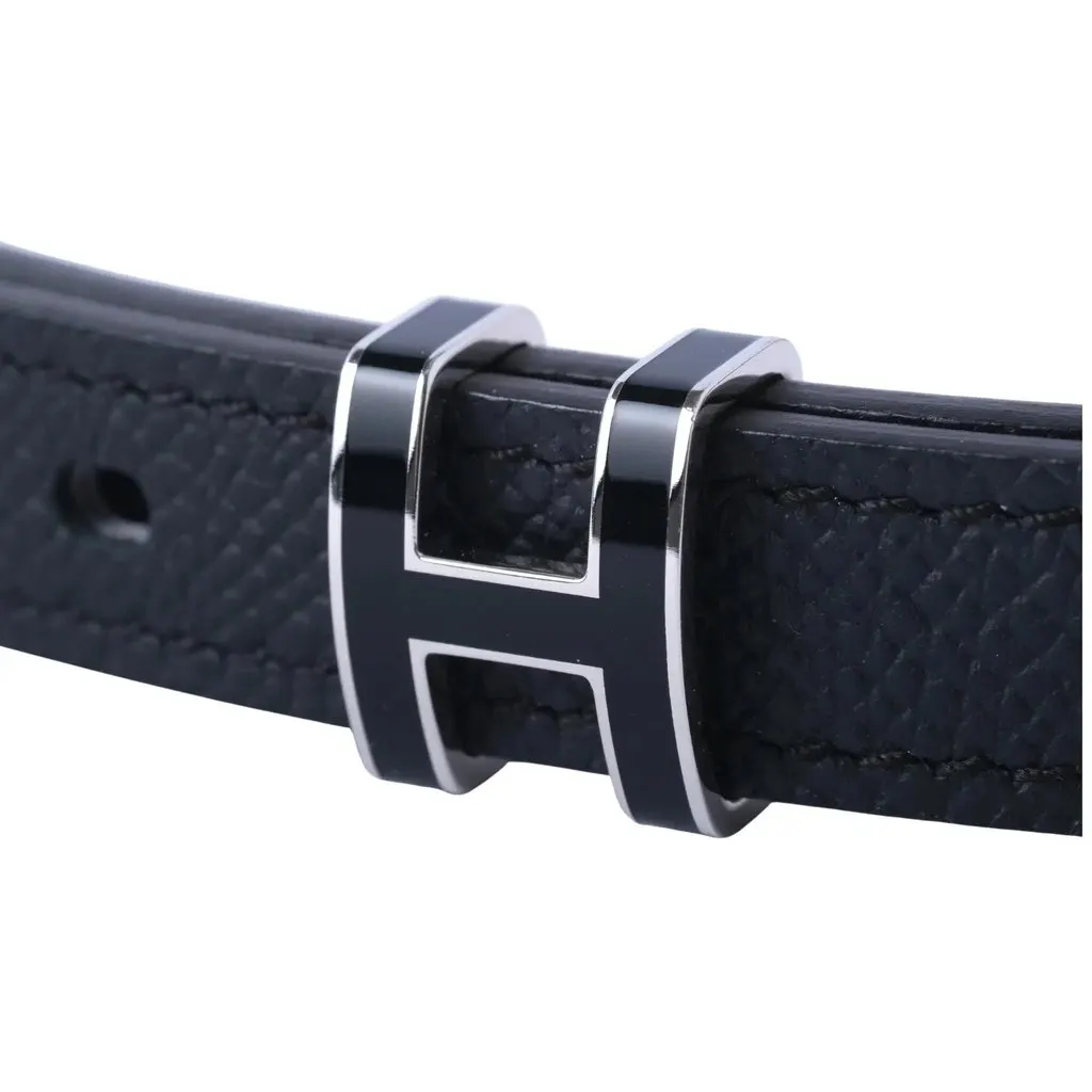 Hermès Pop H Belt 15mm Black Epsom Leather Palladium Hardware - '20s Black Leather Good - Back View